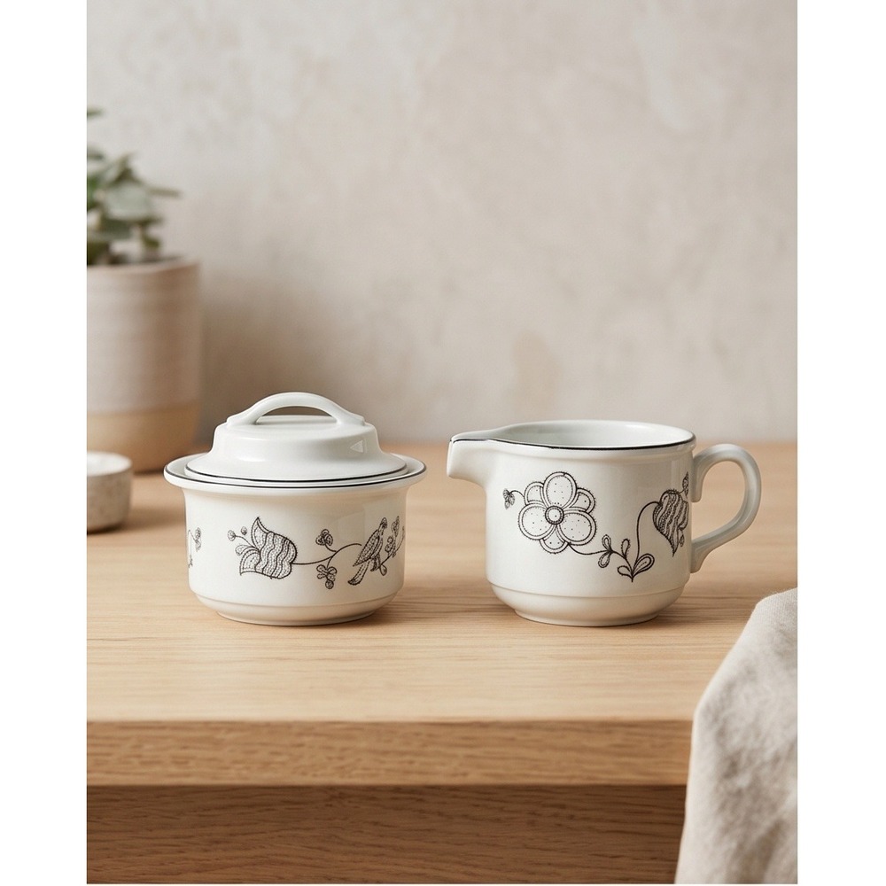 Noritake Versatone II Bristol Sugar Bowl and Creamer Set White Floral B334W16